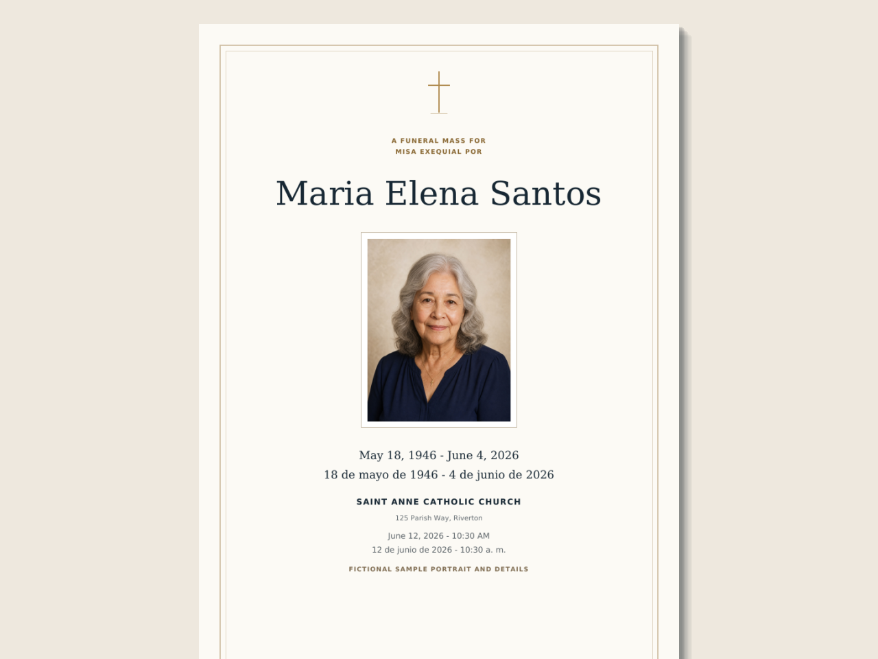 English and Spanish Catholic funeral program spread